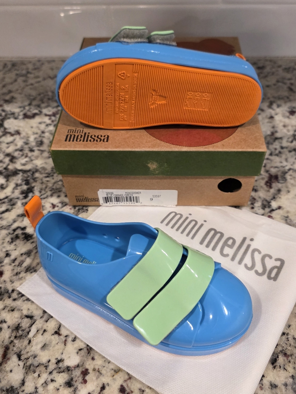Mini Melissa Kids' Mini Gosner Jelly Shoes in Blue Orange & Green - Size 9c